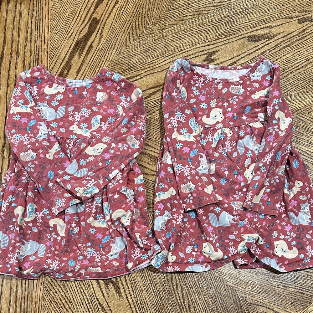 Twin set- Wonder Nation Kids Dresses - Red with Blue and White Patterns